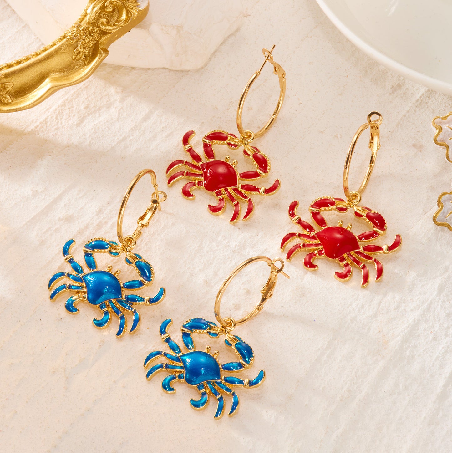 Women's Crab Lobster Design Eardrops Suitable For Rings
