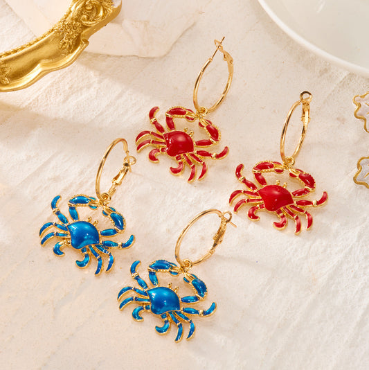 Women's Crab Lobster Design Eardrops Suitable For Rings
