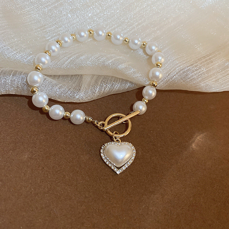 Women's Pearl Buckle French Fashion Design Retro Love Temperament Bracelets