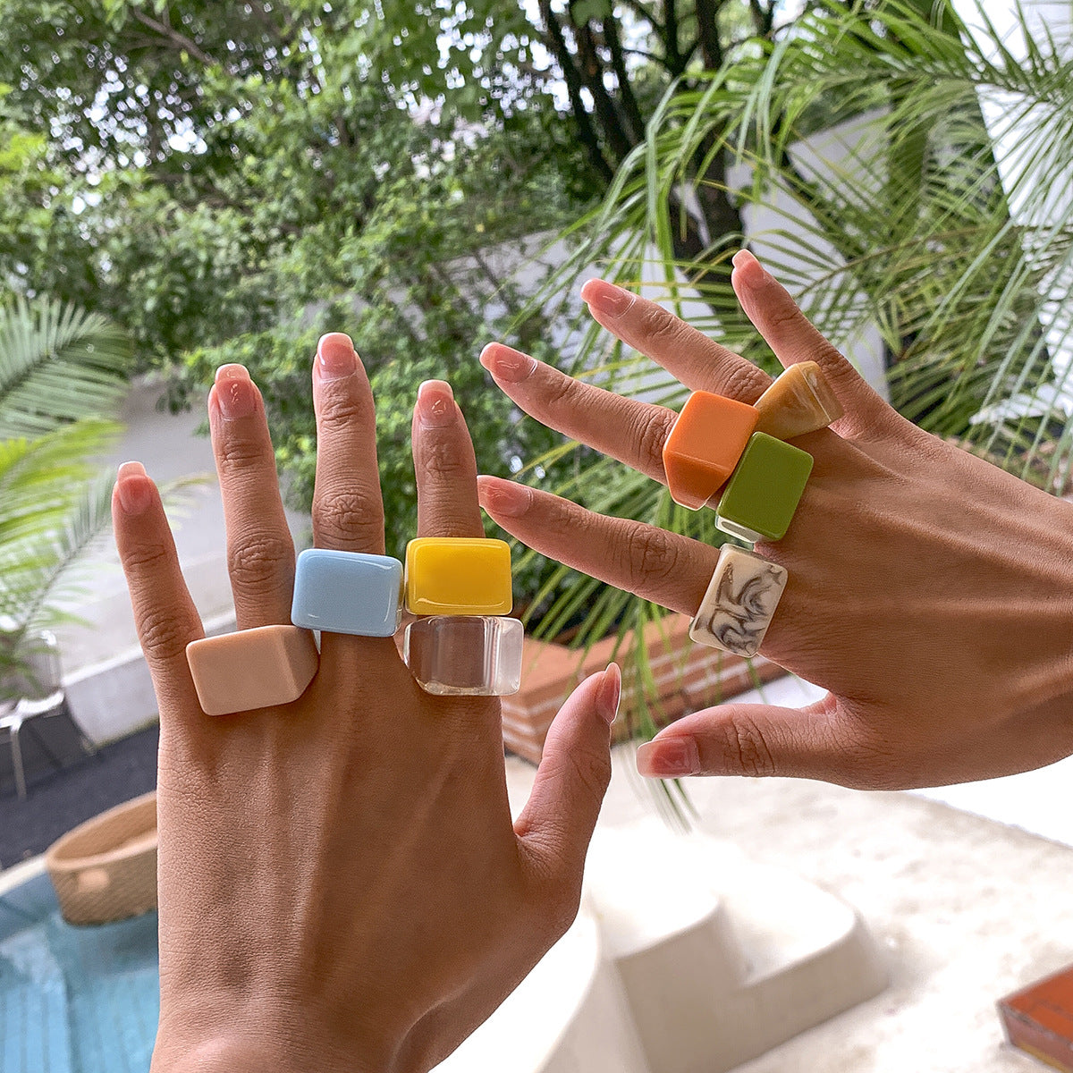 Colorful Acrylic Simple Fashionable Geometric Square Rings