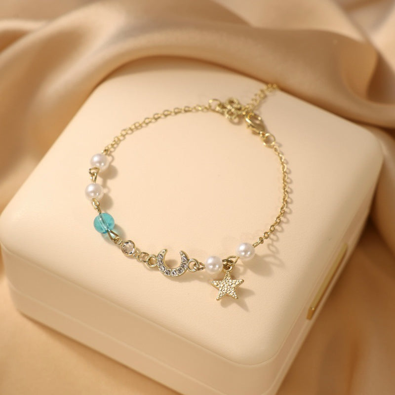Women's & Men's Fresh Imitation Crystal Bead Good-looking Tassel Woven Hand Strap Bracelets