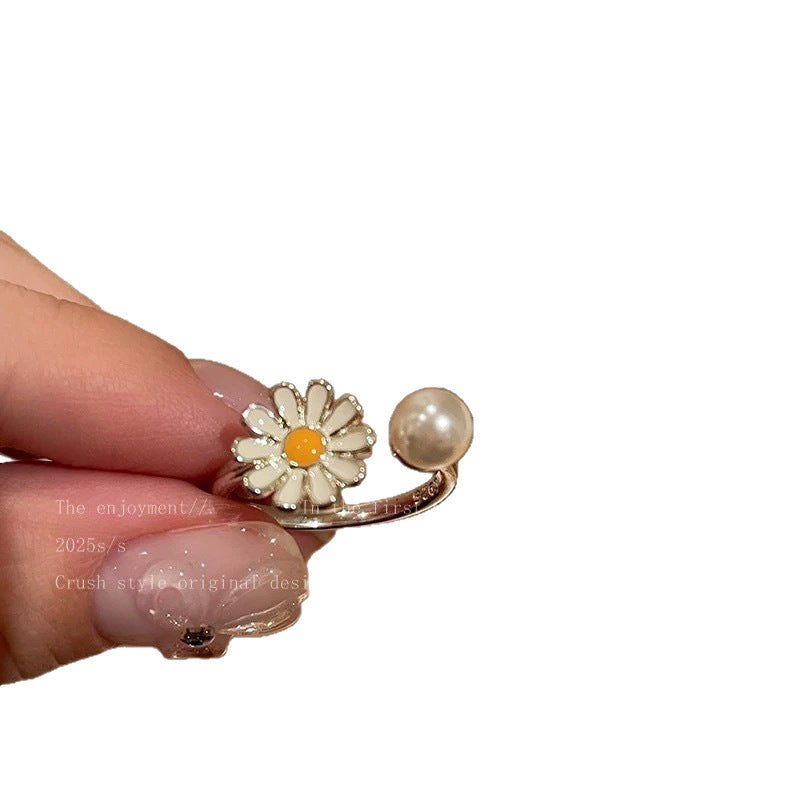 Women's Little Daisy Pearl For Mori Style Simple Sweet Fresh Open Ring