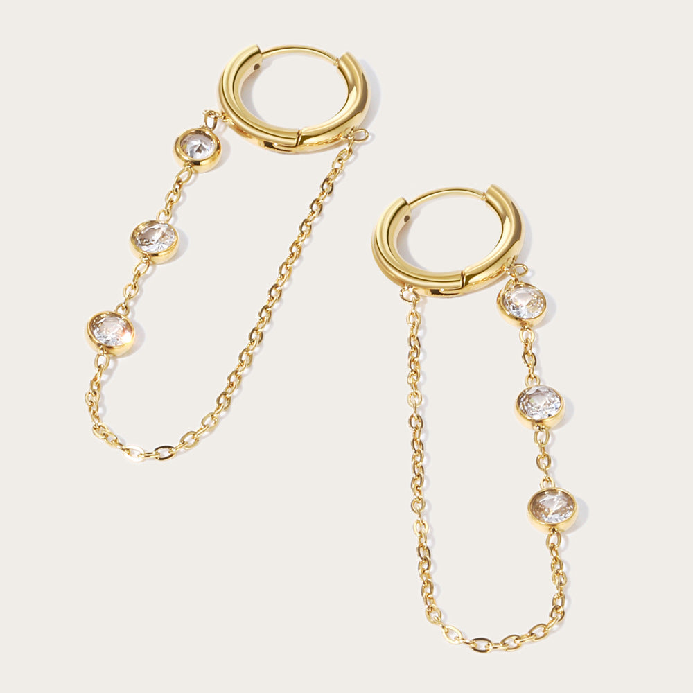 Zircon Tassel Stainless Steel High-grade Light Luxury Earrings