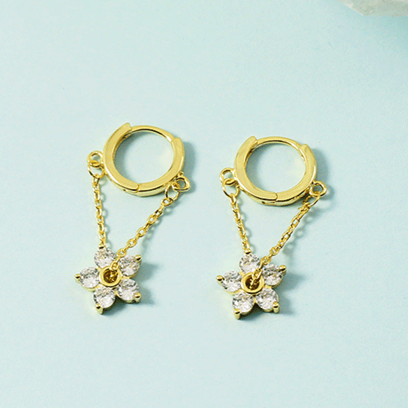 Sweet Flower Zircon High-grade Tassel Hook Eardrops Ear Buckle