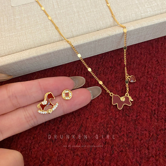 Women's Immediately Rich Zodiac Pony Light Luxury High-grade Red Heart Clavicle Rings