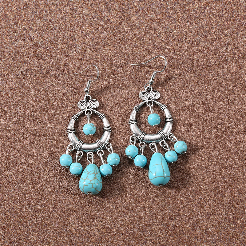 Tassel Turquoise Retro Minority Ethnic Style Graceful Personality Tibetan Earrings