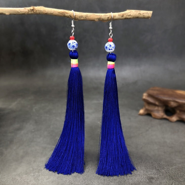 Women's Ethnic Style Tassel Classical Temperament Long Rings