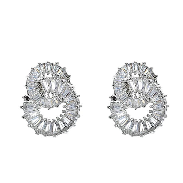 Zircon Female Sier Simple Double Design Sense Ear Clip Exquisite Earrings