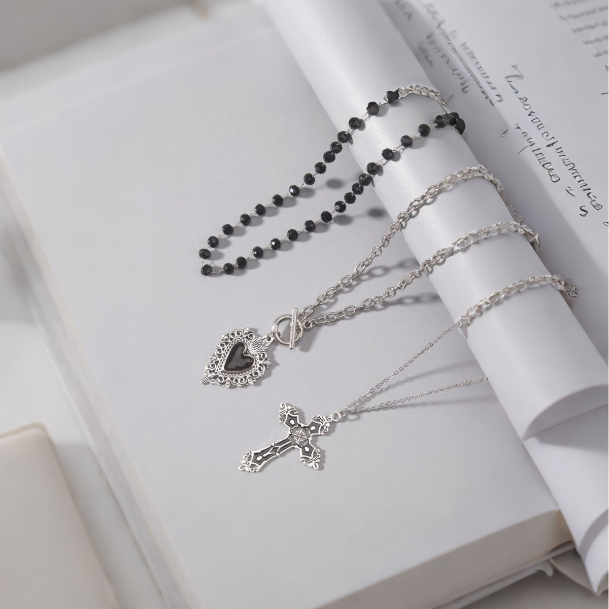 Women's Gothic Style Cross Heart Fashion Twin Clavicle Necklaces