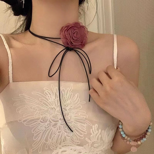 Women's Chinese Ancient Style Flower Strap National Choker Chain Necklace