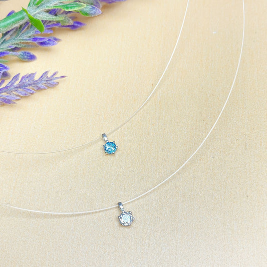 Faint Without Feeling Invisible Fishing Line Flash Natural Topaz Blue Necklaces