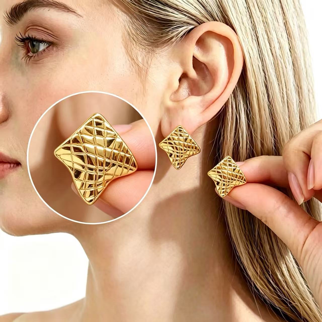 Square Block Irregular Texture Design Sense Niche Stud Earrings