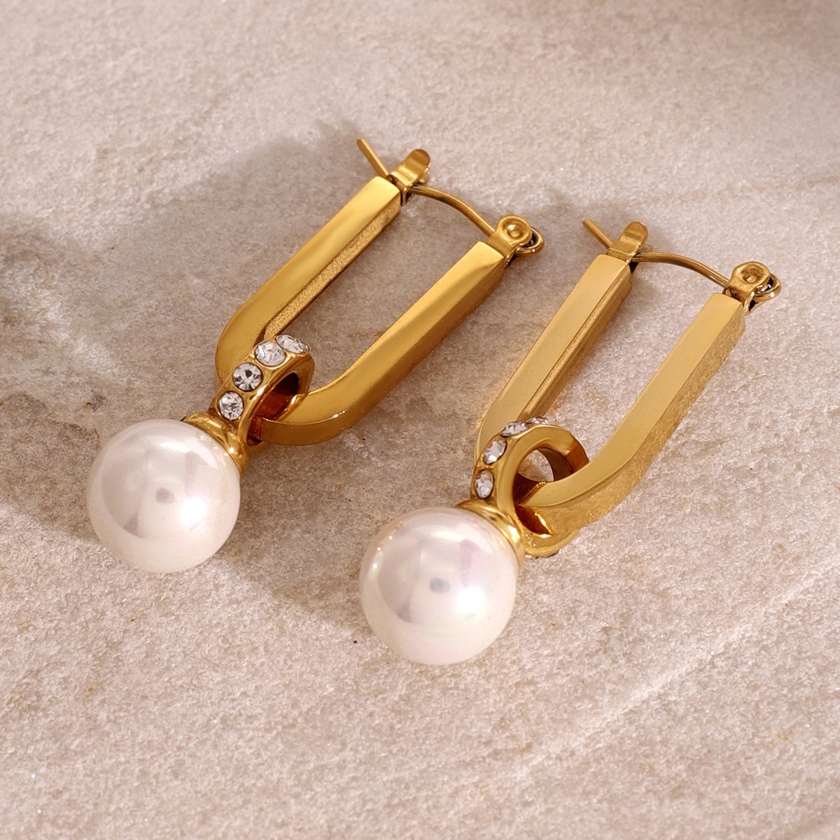 Stainless Steel Pearl Zircon High-grade Gold Earrings