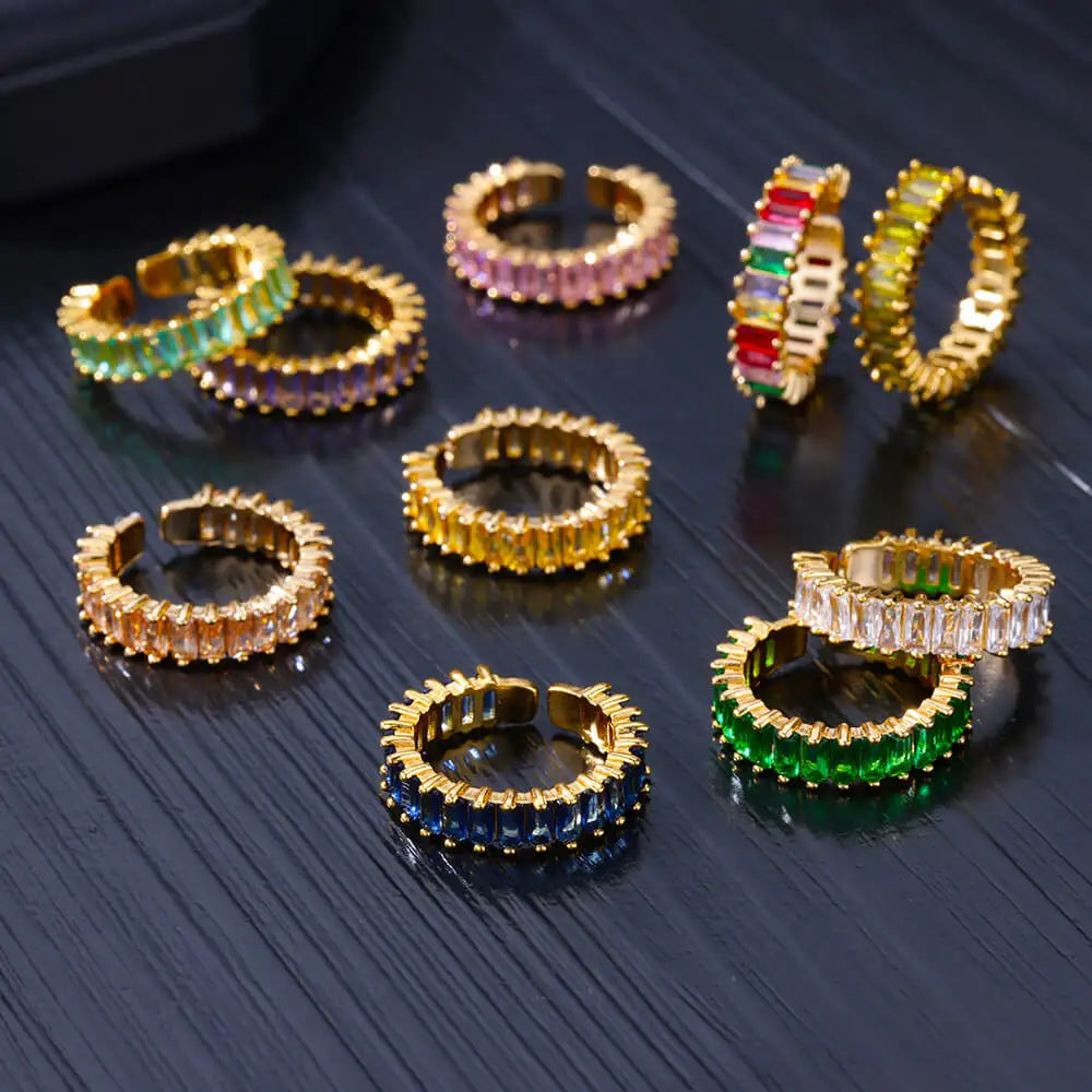 Luxury Gold Copper Plating Cubic Green Zircon Crystal Ring
