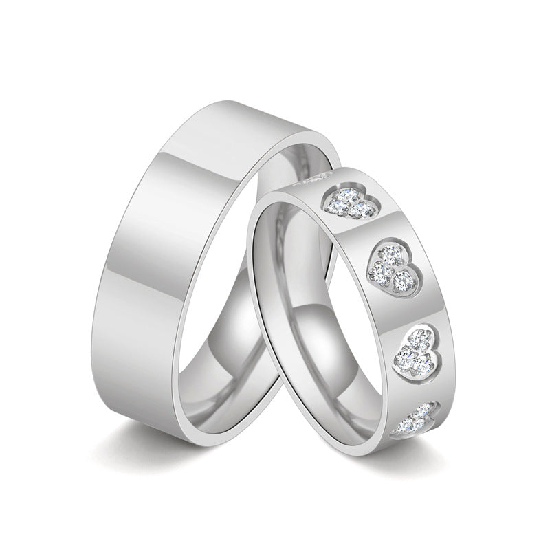 Women's & Men's Glossy Heart Shape With Diamond Titanium Rings