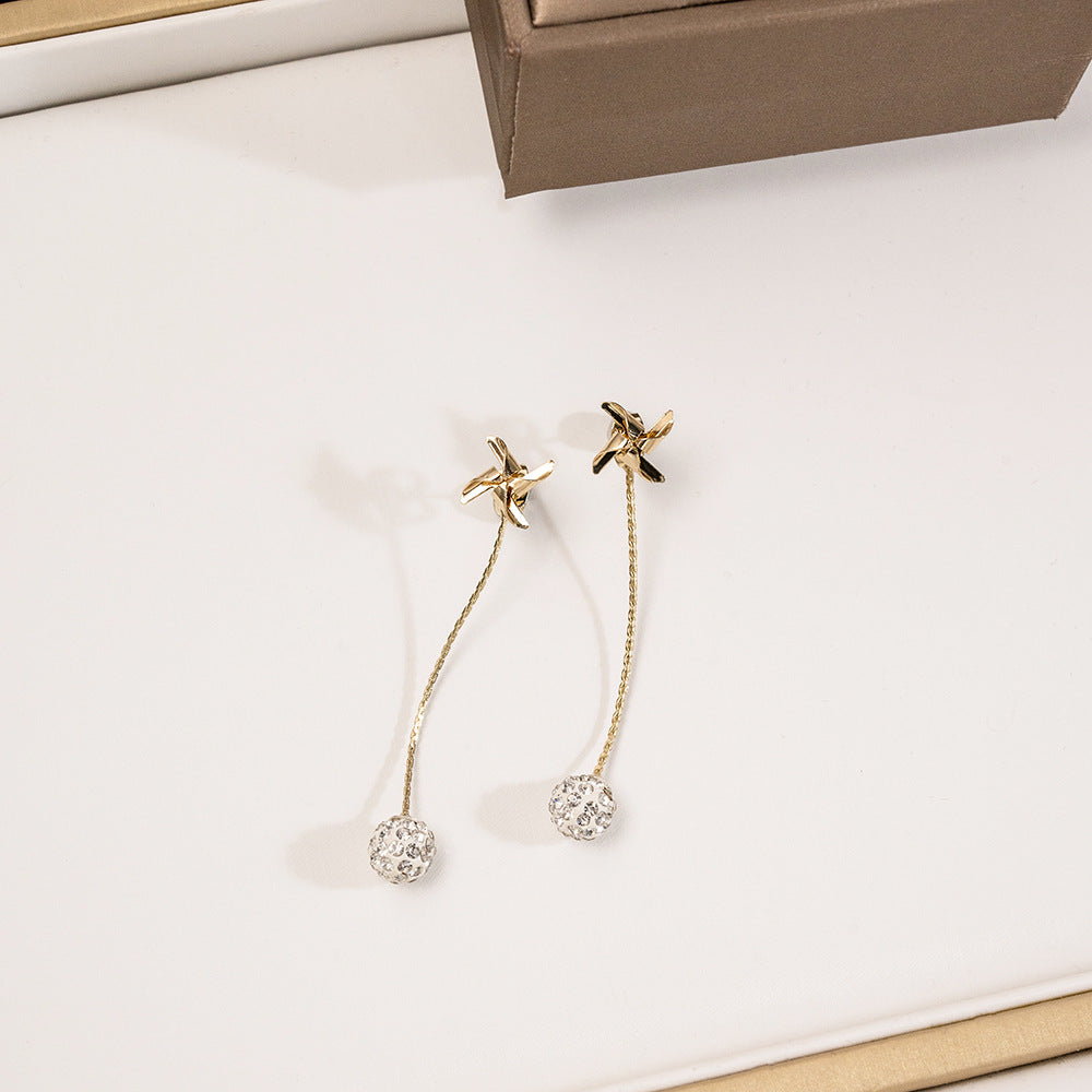 Diamond Butterfly Flower Pearl Graceful Fashionable Long Earrings