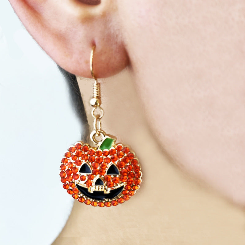 Pumpkin Ghost Delicate Diamond Multicolor Rhinestone Earrings