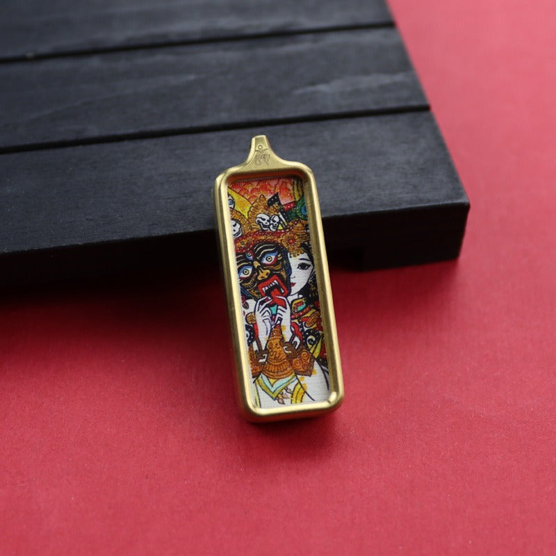 Tibetan Square Hand Painted Golden Outline Eight Patron Pendants