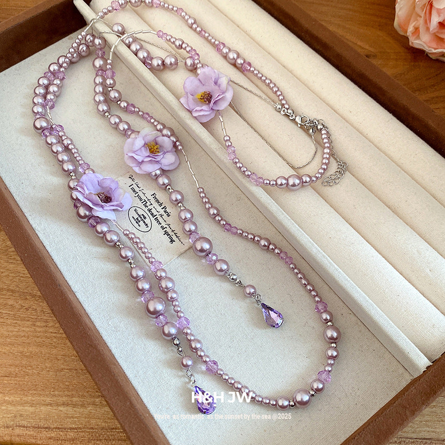 Fabric Flower Tassel Vacation Style Sweet Fresh Necklace