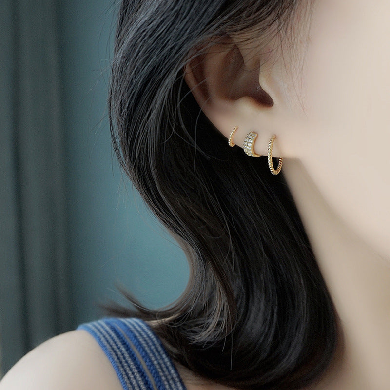 Korean Twist Hoop Simple Elegant Mini Ear Bone Buckle Earrings