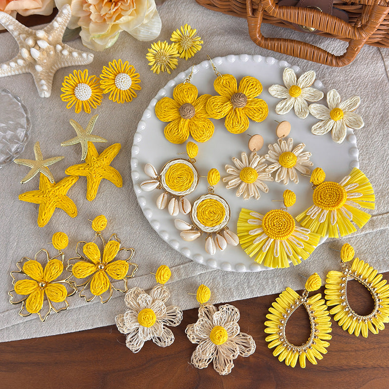 Vacation Style Yellow Series French Retro Graphy Earrings