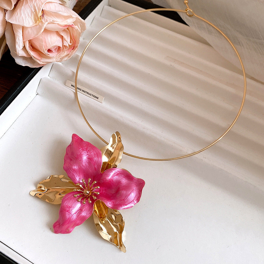 Middle Ancient Glaze Flowers Collar Vintage Court Style Clavicle Chain Earrings