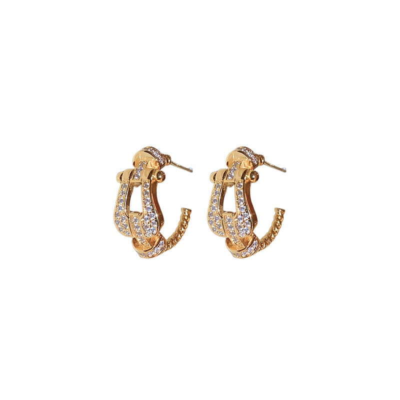 Women's Needle Zircon Vachette Clasp Shaped French Earrings