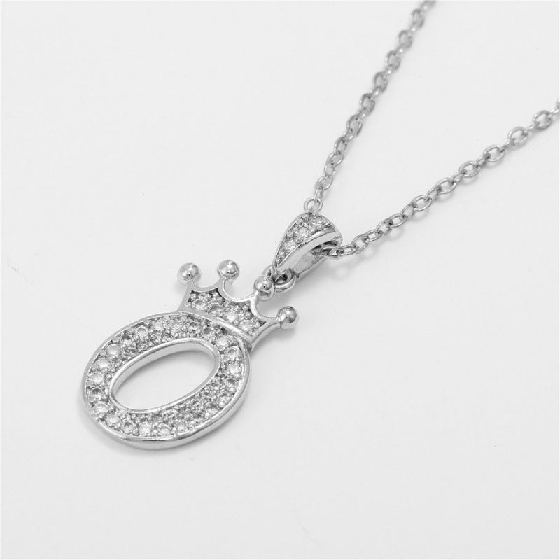 Zircon Crown English Letter Design Gold Clavicle Necklace
