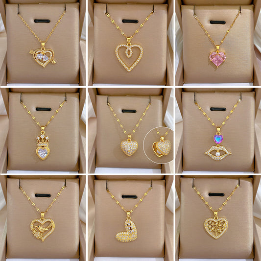 Love Heart Full Diamond Design Temperament Necklaces