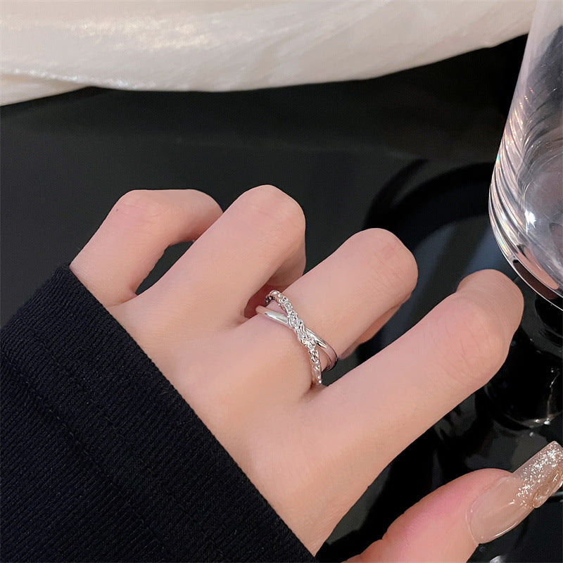 Women's Design Personality High Sense Open-end Zircon Twin Rings