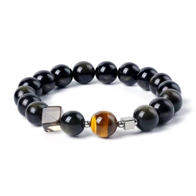 Men's Natural Obsidian Gold Energy Crystal Eagle Bracelets