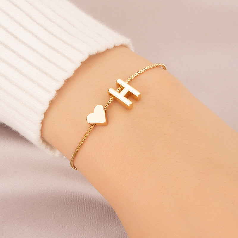 Heart Female Retro Personality Design English Letters Bracelets