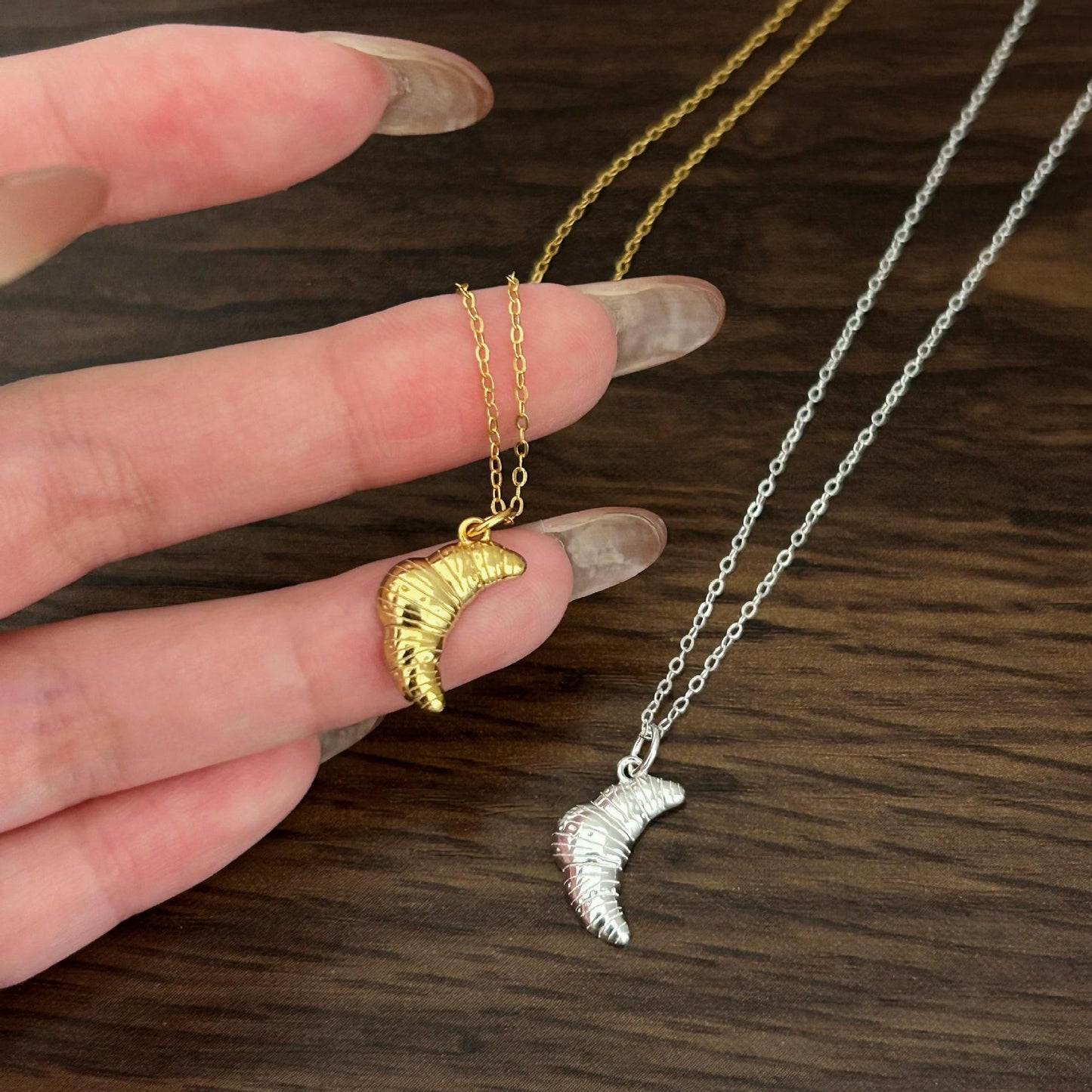 Fan Korean Style Sterling Sier Croissant Necklaces