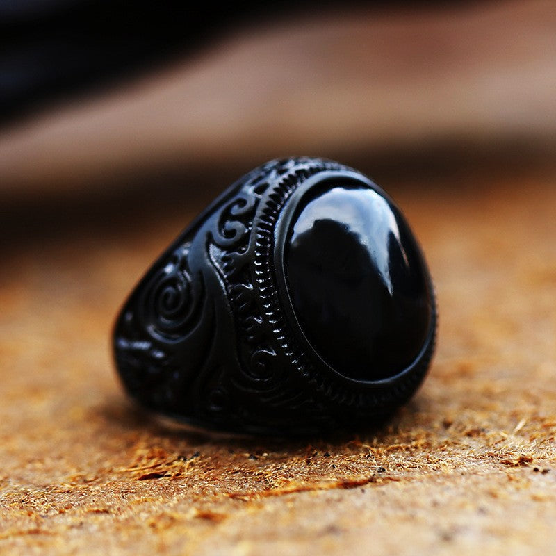 Men's Steel Inlaid Jewel Carved Titanium Casting Rings