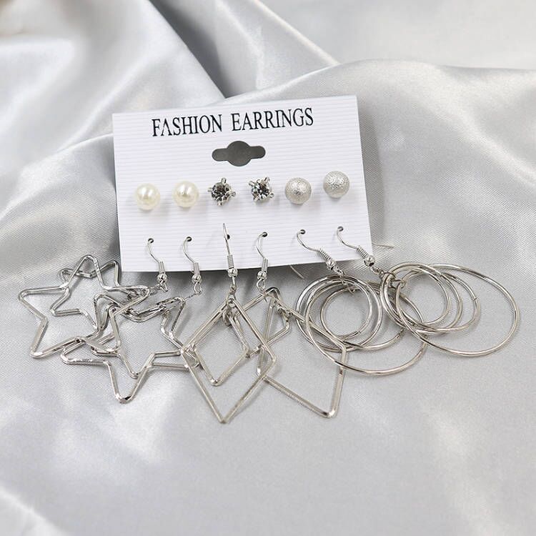 Graceful Pearl Large Circle Metal Pairs Rings