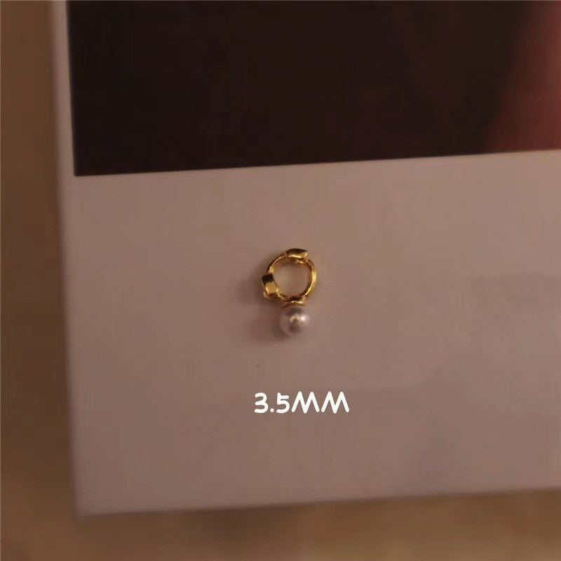 Super Mini Ear Nail Before Sleep Pearl Little Circle Extreme Stud Earrings