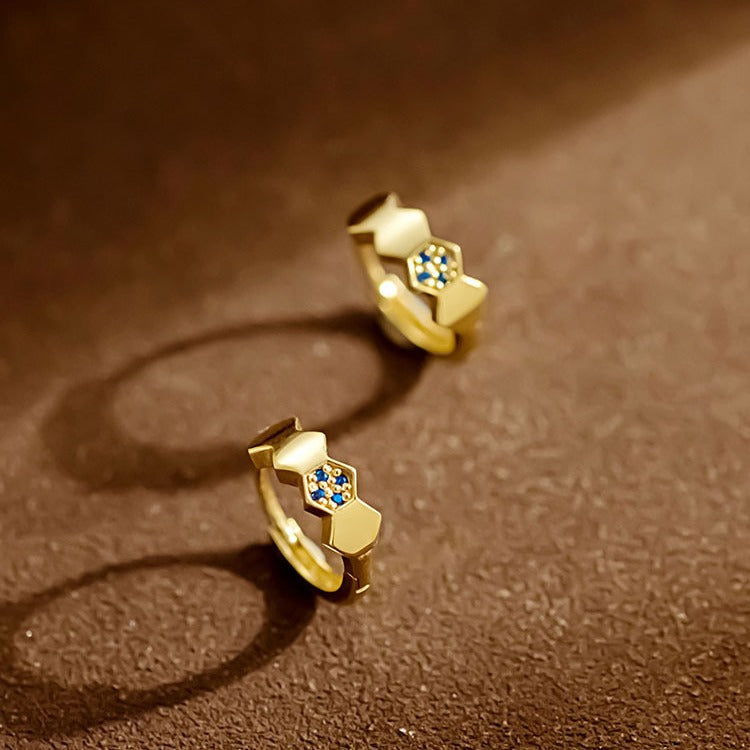 Sier Plated Honeycomb Blue Zircon Minority Fashion Earrings