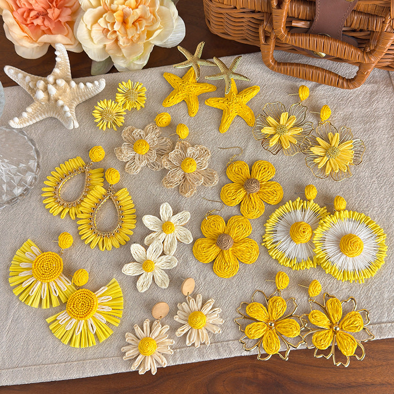 Vacation Style Yellow Series French Retro Graphy Earrings