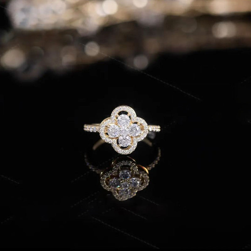 Women's Style Four-leaf Flower Zircon Rotatable Index Finger Light Luxury Minority Rings