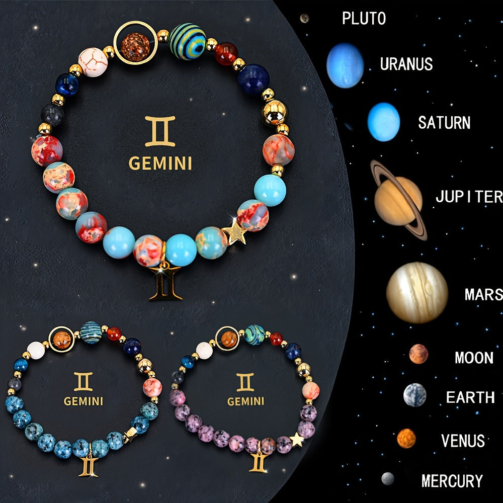 Planets Twee Constellations Natural Stone Blue Black Bracelet