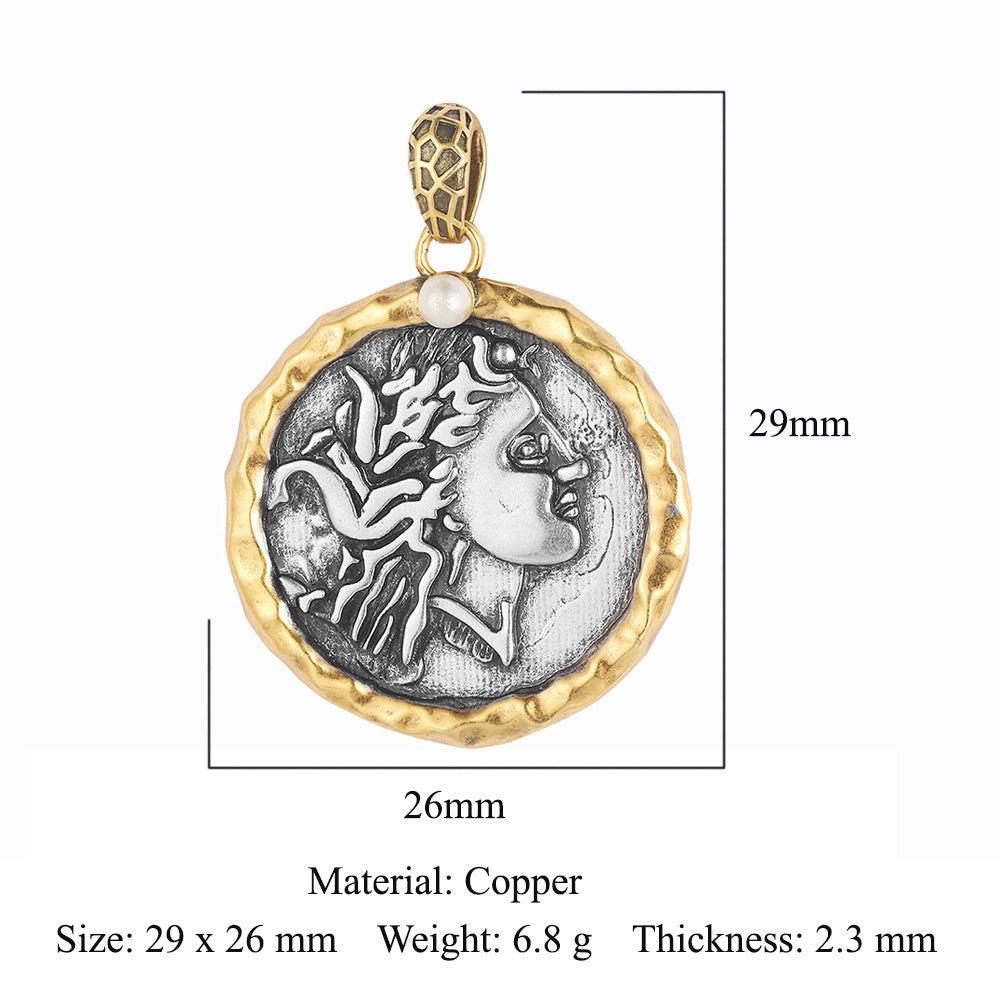 Style Vintage Ancient Sier Coin Copper Zircon Pendants