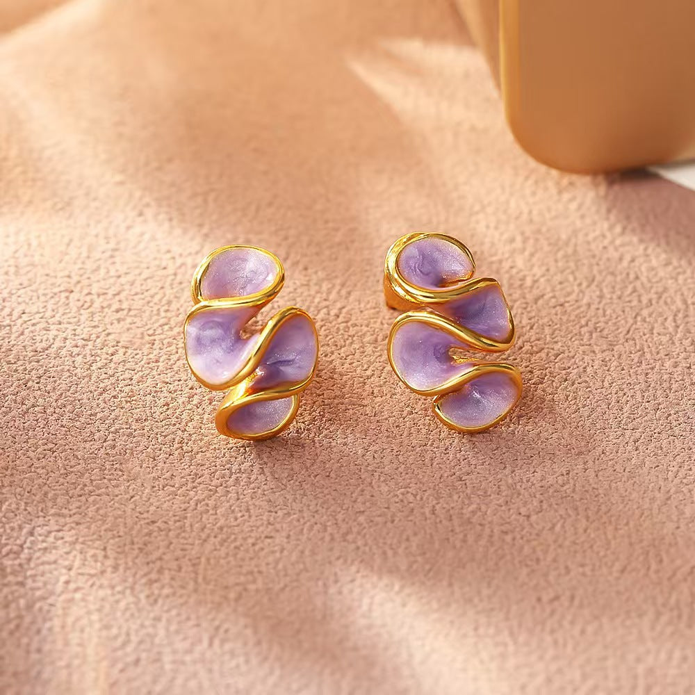 Women's Fresh Sweet Purple Enamel Drip Glazed Flower For Fashion Ruffles Earrings