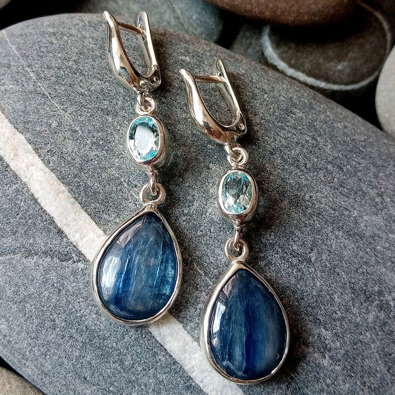 Durable Drop-shaped Blue Gem Handmade Drop Rings