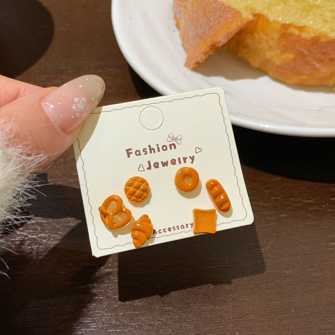 Bear Bread Party Earings Female Sier Needle Cute Personality Stud Earrings