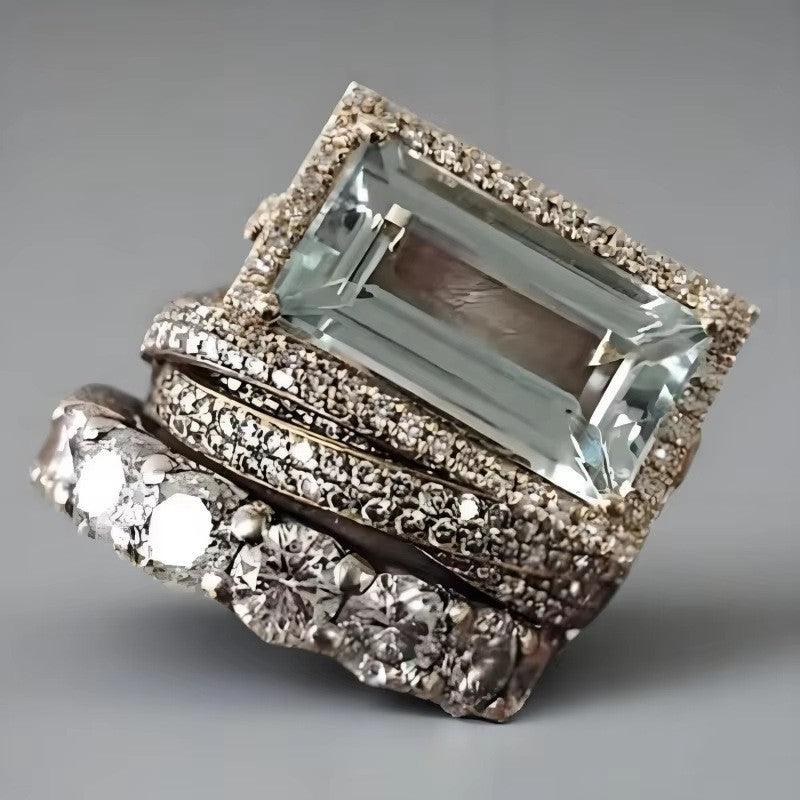 Three Fresh Personality Hands Fashion High Sense Creative Big Rectangular Rings