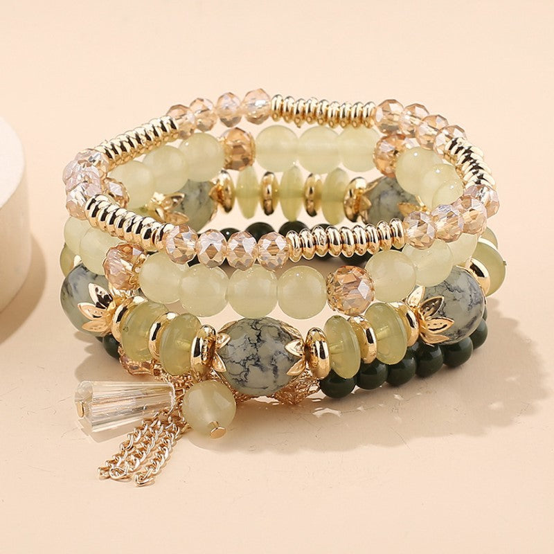 Women's Bohemian Jewelry Suit Crystal Tassel Beaded Bracelets