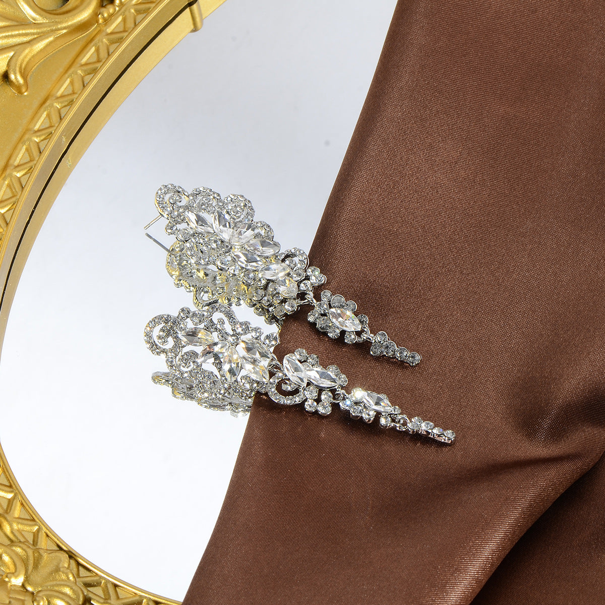 Shining Full Diamond Elegant Beautiful Flowers Symmetrical Long Tassel Earrings