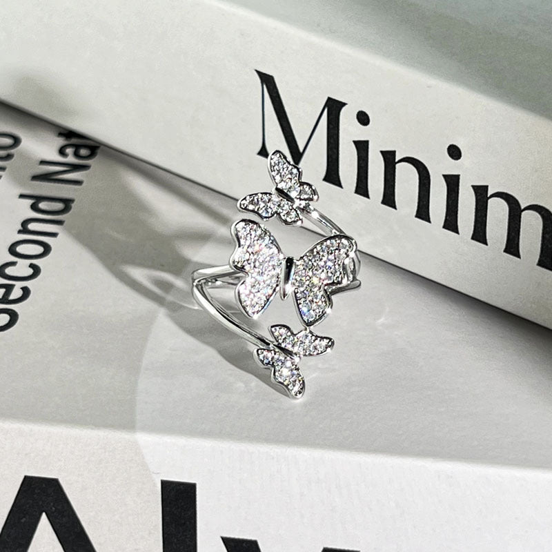 Diamond Flower Language Light Luxury Mix Match Personality Bow Tie Ring