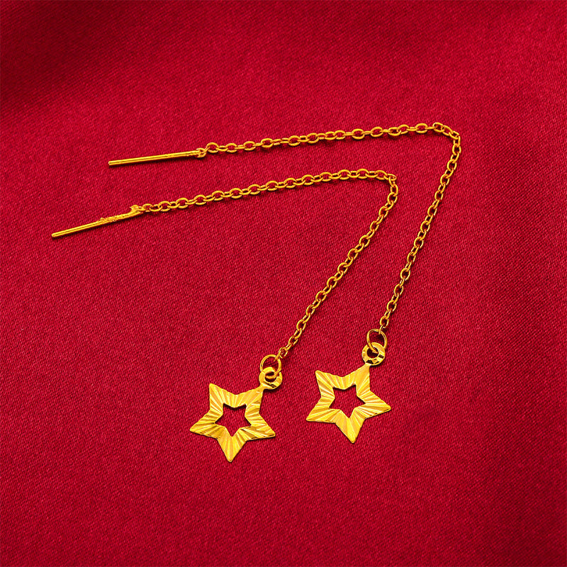 Women's Brass Gold Plated Vietnam Placer Long Flower Earrings