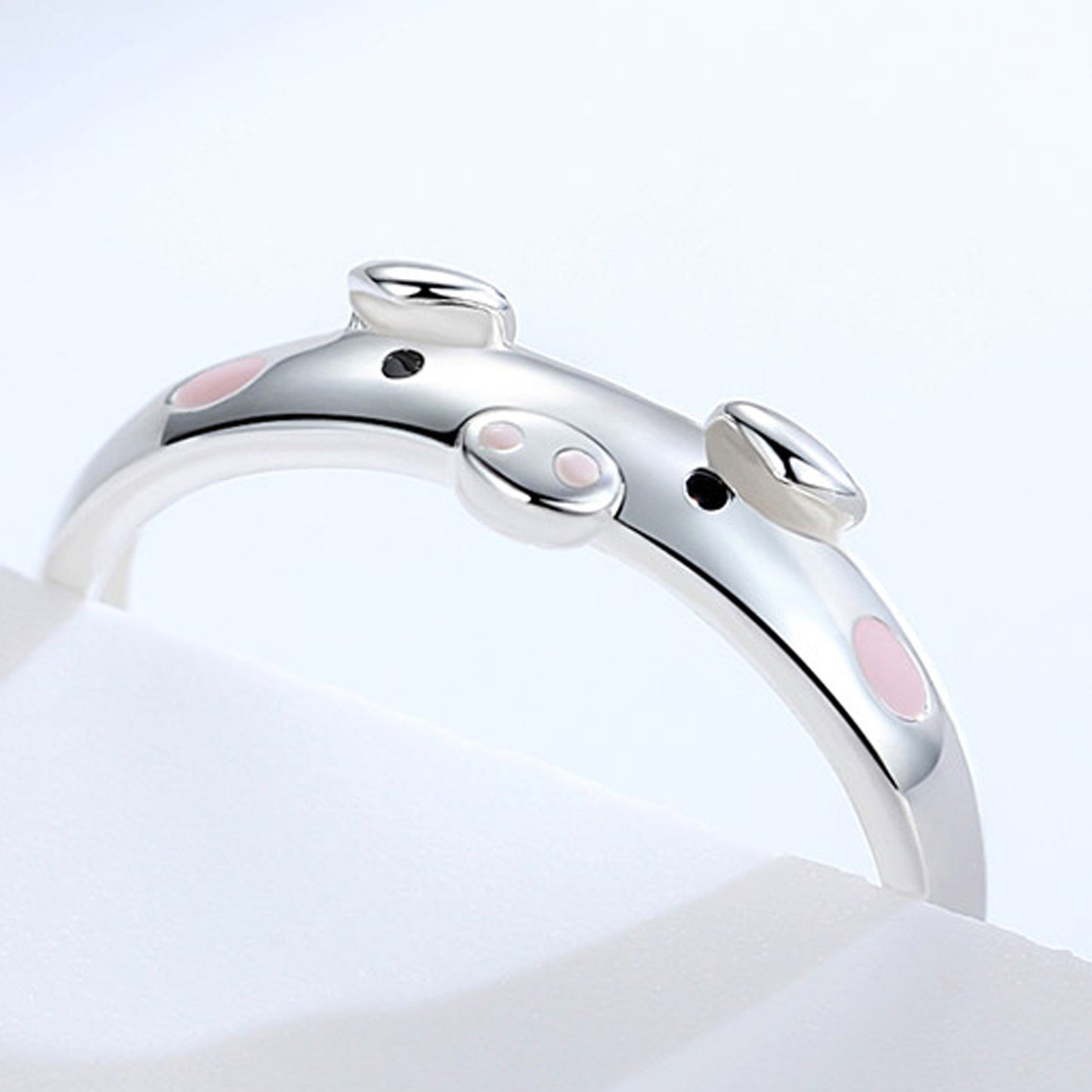 Sier Plated Couple Cute Pig Life Zodiac Animal Ring